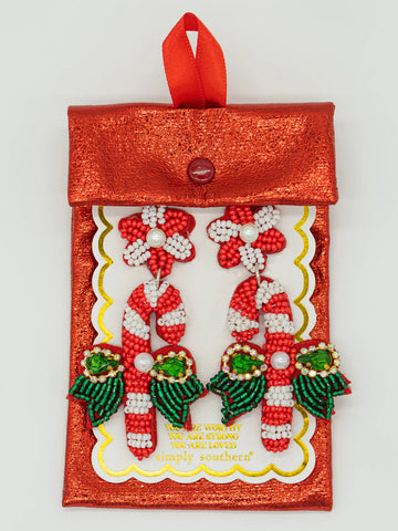 Candy Cane Christmas Earrings-Red