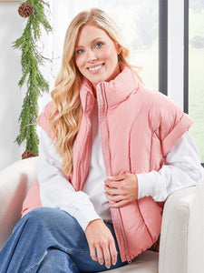 Cropped Down Vest-Pink