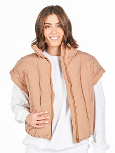Cropped Down Vest-Brown
