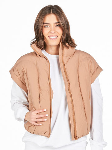 Cropped Down Vest-Brown