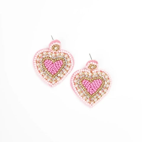 Amara Heart Earrings-Pink