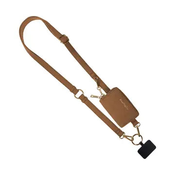 Clip & Go Brushed Vegan Leather Phone Lanyard-Brown