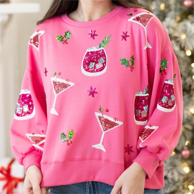 Millie Holiday Spirits Sweatshirt-Hot Pink