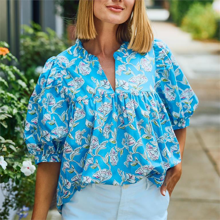 Maggie Pretty Petals Top-Blue