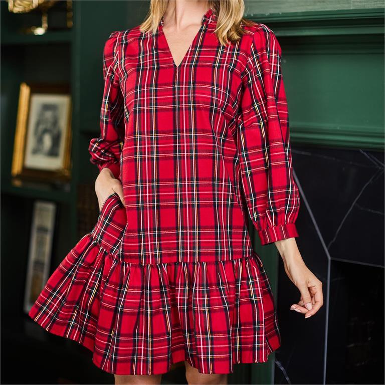 Naomi Plaid Dress-Red