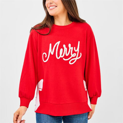 Lakelyn Merry Bow Sweatshirt-Red