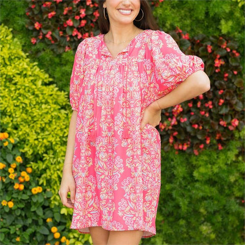 Busy Bee Penny Dress-Coral