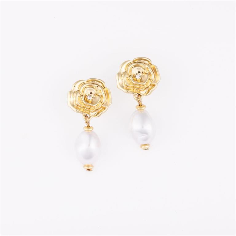 Tabitha Flowers W/Pearls Earrings-Gold
