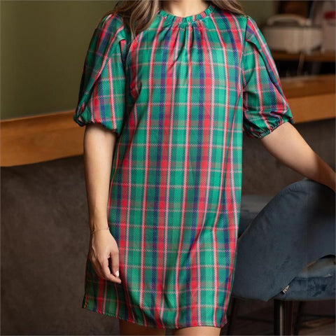 Libby Plaid About You Dress-Green