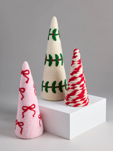 Set of 3 Festive Bow Felt Christmas Tree's-Assorted