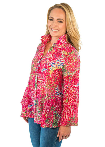 Wire Collar Button Front Shirt Jacket-Pink Multi