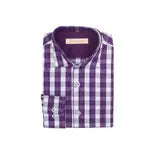 Men's Button Down Plaid Shirt-Purple/White