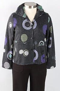 Wire Collar Button Detail Dot Jacket-Denim/Black