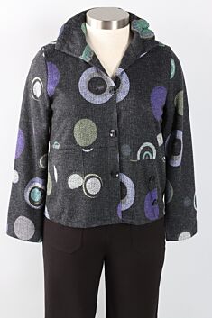 Wire Collar Button Detail Dot Jacket-Denim/Black