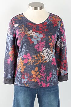 Reversible Floral V-Neck Top-Denim Multi