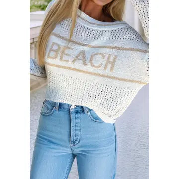 Beach Hollow Out Knitted Lightweight Sweater-Ivory