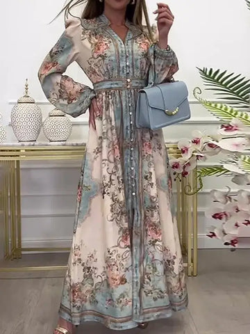 Vintage Boho Floral Print Pleated Dress