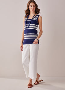 Knitted Stripe Tank Top-Navy/White