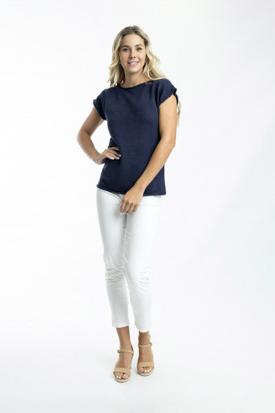 S/S Boatneck Lt Weight Sweater-Navy