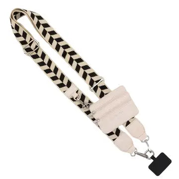 Clip & Go Crossbody Strap W/Zippered Pouch-Black/Cream Chevron