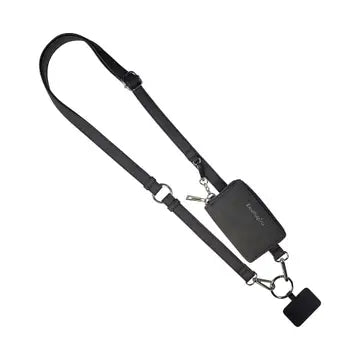 Clip & Go Brushed Vegan Leather Phone Lanyard-Black