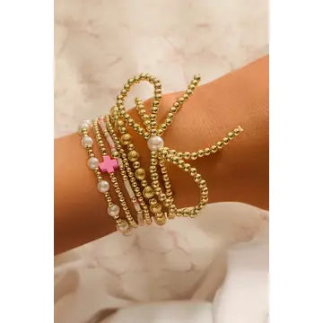 Bow Knot Pearl Beaded Layered Bracelet-Gold