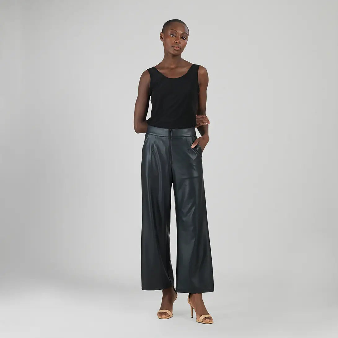 Liquid Leather Straight Leg Pant-Black