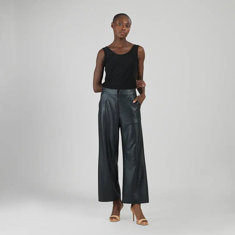 Liquid Leather Straight Leg Pant-Black
