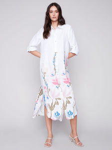 Printed Roll Up Sleeve Long Duster-Pastel