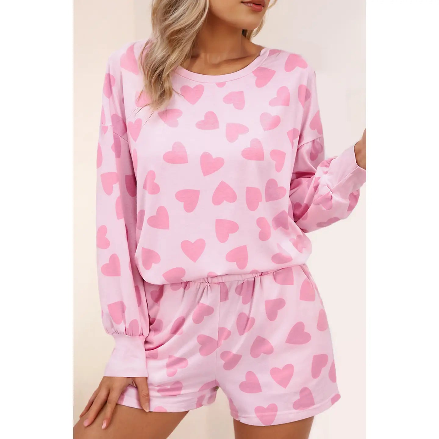 Valentine Heart Lounge Short Set-Pink