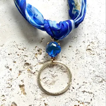 Van Gogh Starry Night Scarf Necklace W/Blue Stone