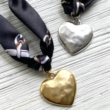 Scarf Necklace W/ Gold Heart-Black