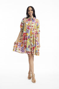Maitra V-Neck Floral Dress W/3/4 Sleeves-Multi