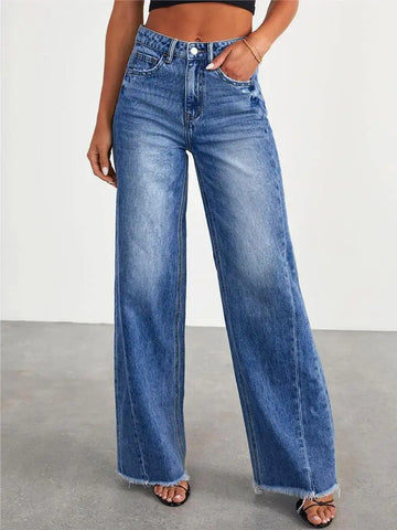 Fall Classic Raw-Edges Hip-Lift Wide Leg Pant