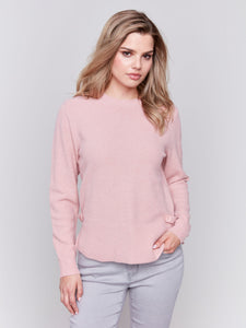 Crew Neck Sweater W/Side Tabs-Rose