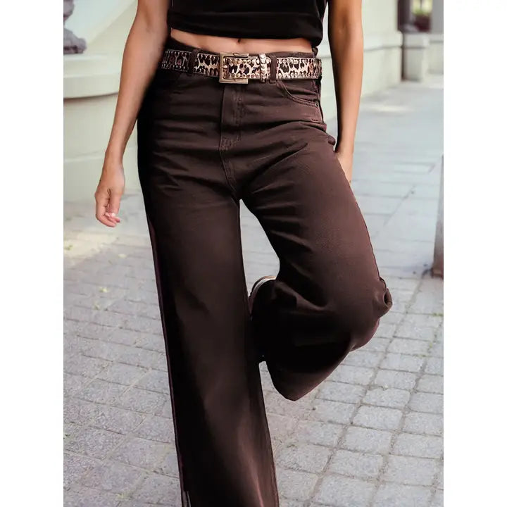 Loose Straight High Waist Jean-Coffee