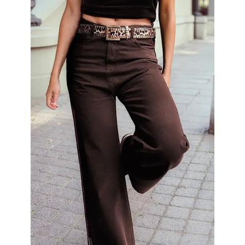 Loose Straight High Waist Jean-Coffee