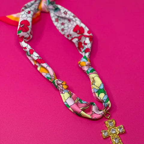Rhinestone Cross Scarf Necklace