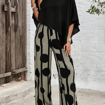 Fashion Casual Oversized Top & Trouser-Green