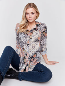 Wear 2 Ways Printed Combo Crepe Blouse-Paisley