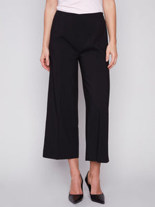 Wide Leg Pants W/Side Zipper-Black