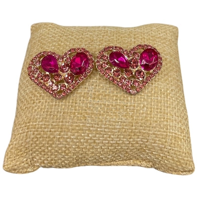 Rhinestone Stud Heart Earrings-Gold