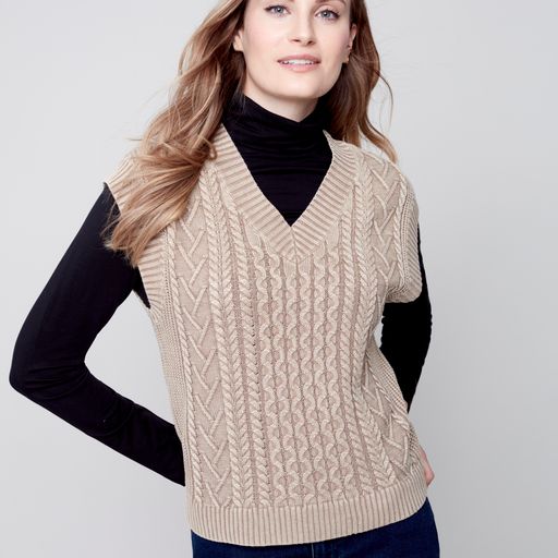 Cable Knit Sweater Vest-Truffle