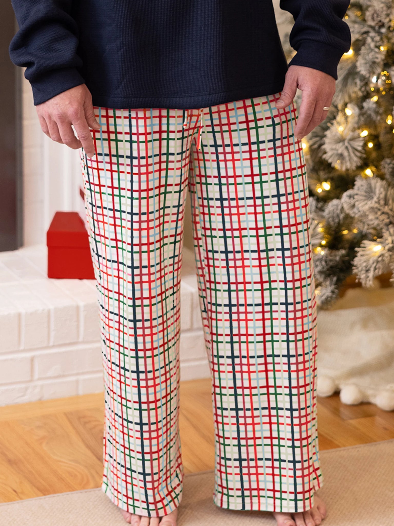 Family Plaid Holiday PJ Pants For Men-Red Multi