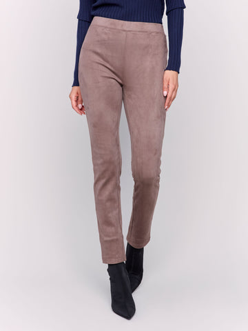 Pull On Pant W/Back Slits And Back Stitch Detail-Taupe