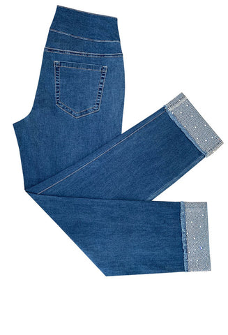 Pull On Capri Jeans W/Stones