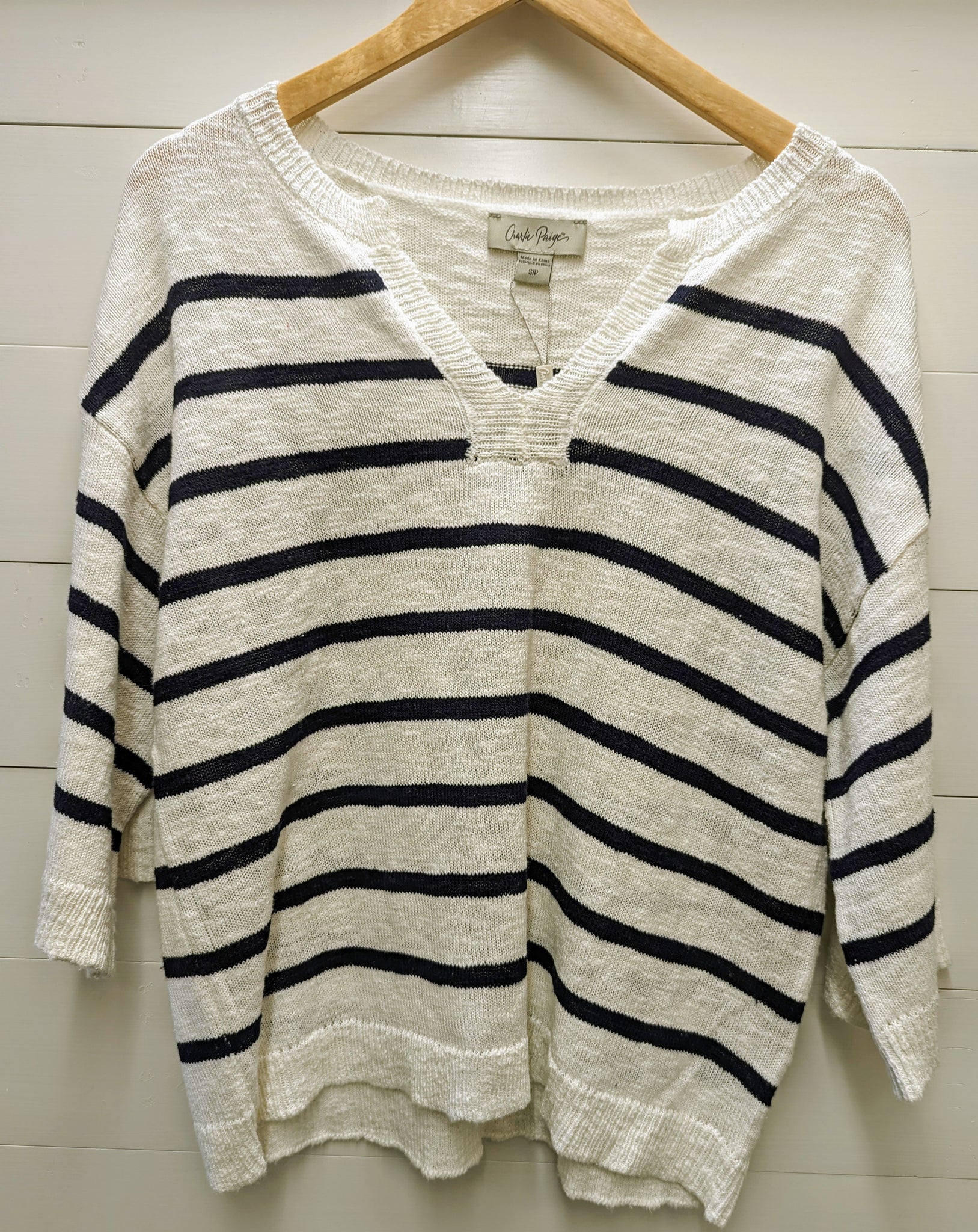 Cotton Stripe Sweater-Navy