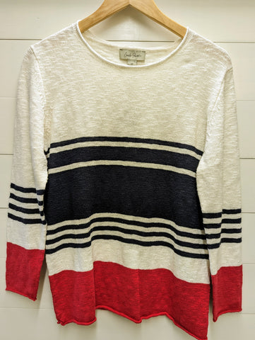 Cotton Popover Stripe Sweater-Red/Blue