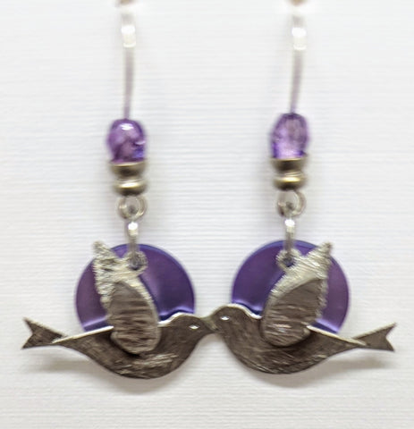 Silver Dove Earrings-Purple