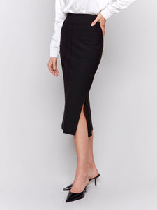 Knee Length Skirt W/Side Slits and Pockets-Black